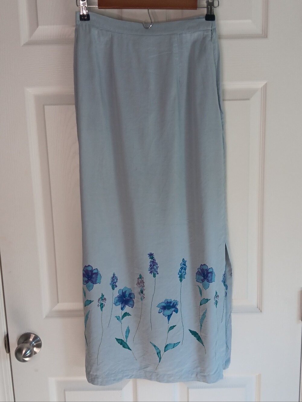 Women's Vintage Silk And Linen Watercolor Floral Maxi Skirt